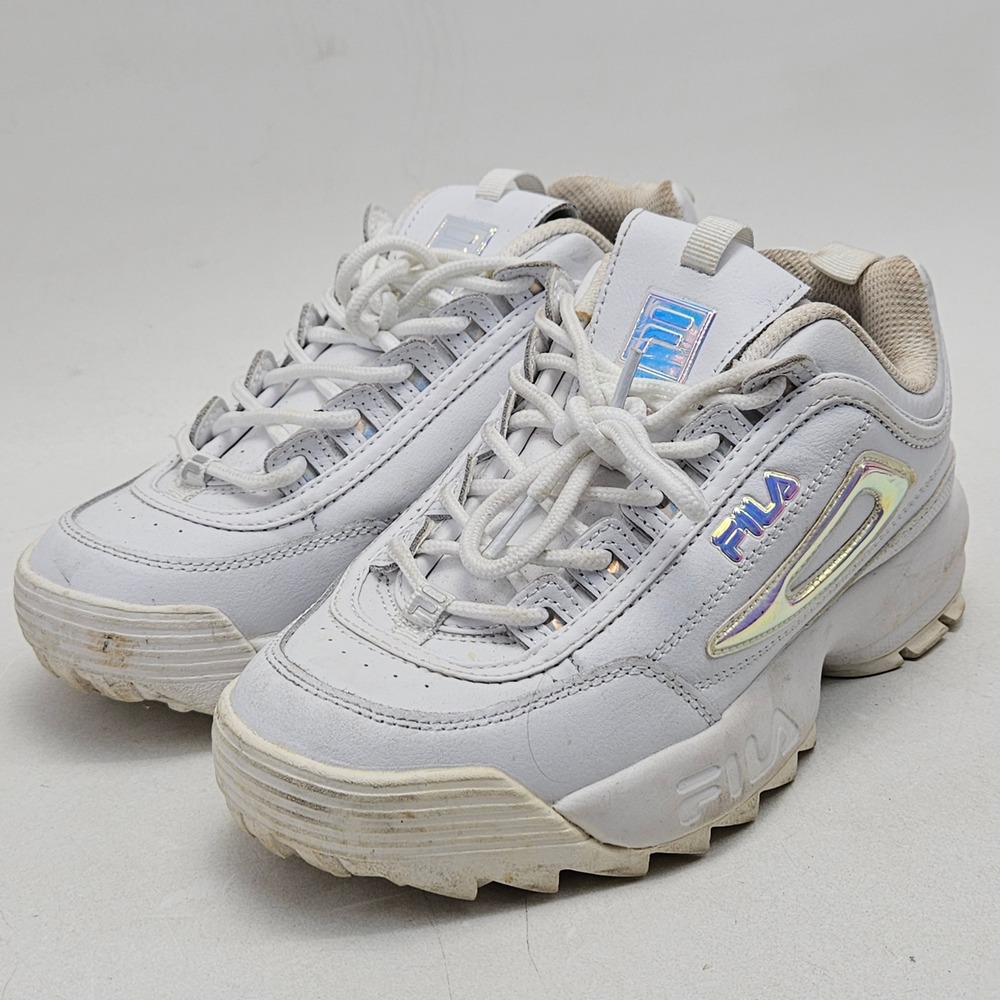 Fila Disruptor II Premium Womens 7.5 White Iridescent Chunky Platform Sneakers
